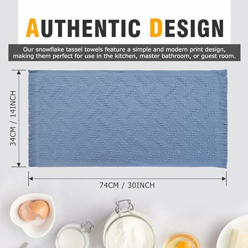 Blue Snowflake Tassel Towel with Dimensions 74cm by 34cm