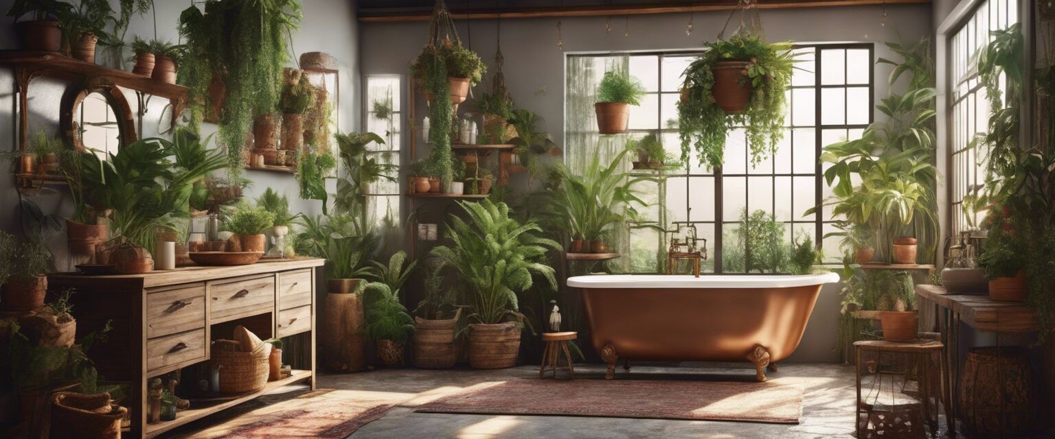 Bohemian bathroom with plants providing a refreshing look.