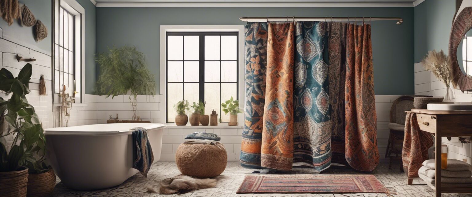 Bohemian bathroom textiles showcasing colorful patterns and textures.