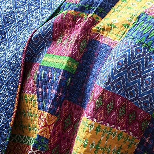 Colorful patchwork quilt with intricate patterns