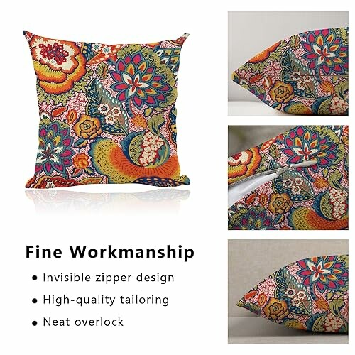 Floral pillow cover with invisible zipper and high-quality tailoring.